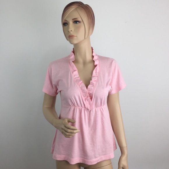 J. Crew Factory Tops - 👸🏻2/$10 J.Crew Factory Ruffle Neck Tee In Pink S